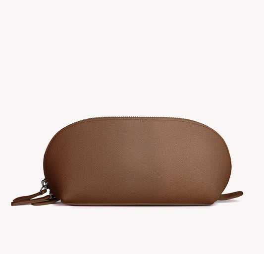 Vegan Leather Domed Pouch Small - Chocolate