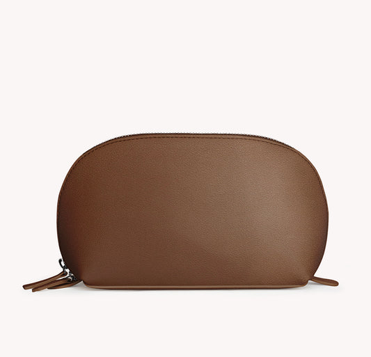 Vegan Leather Domed Pouch Large - Chocolate